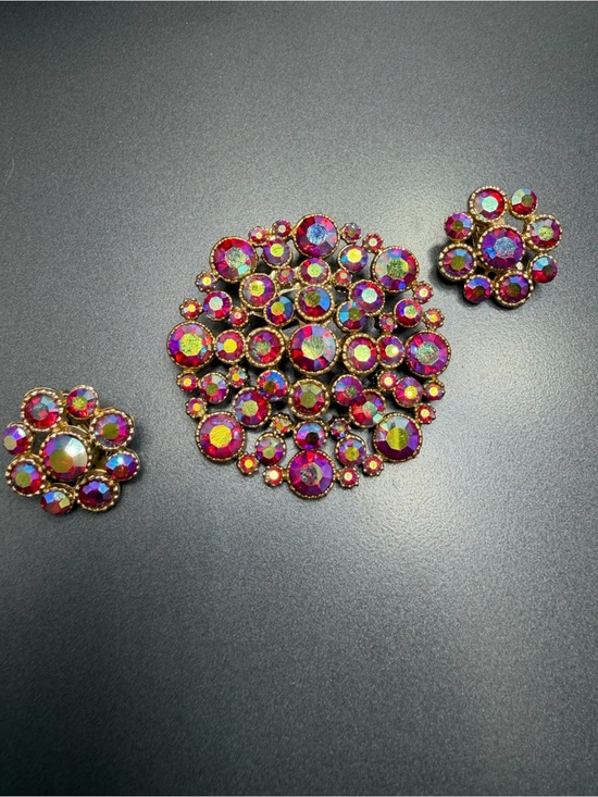 Jewelry - ⬇️⬇️ Vintage Siam Red Cluster Brooch and clip Earrings Set #45SET